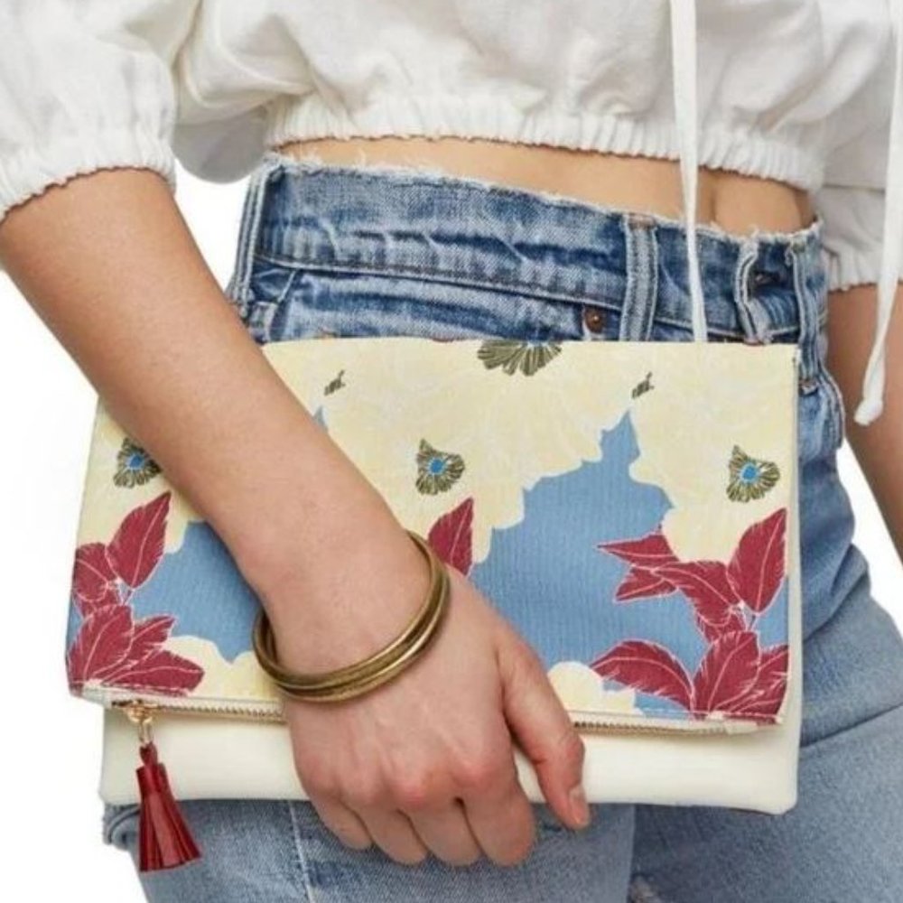 RACHEL PALLY VEGAN Leather ENVELOPE Retro Floral REVERSIBLE Clutch PURSE!